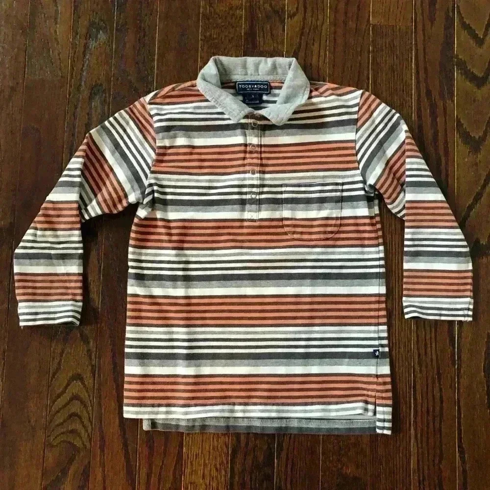Toobydoo Boys 5 (110cm) Blue/Orange/White/Gray Long-Sleeve Stretch Polo